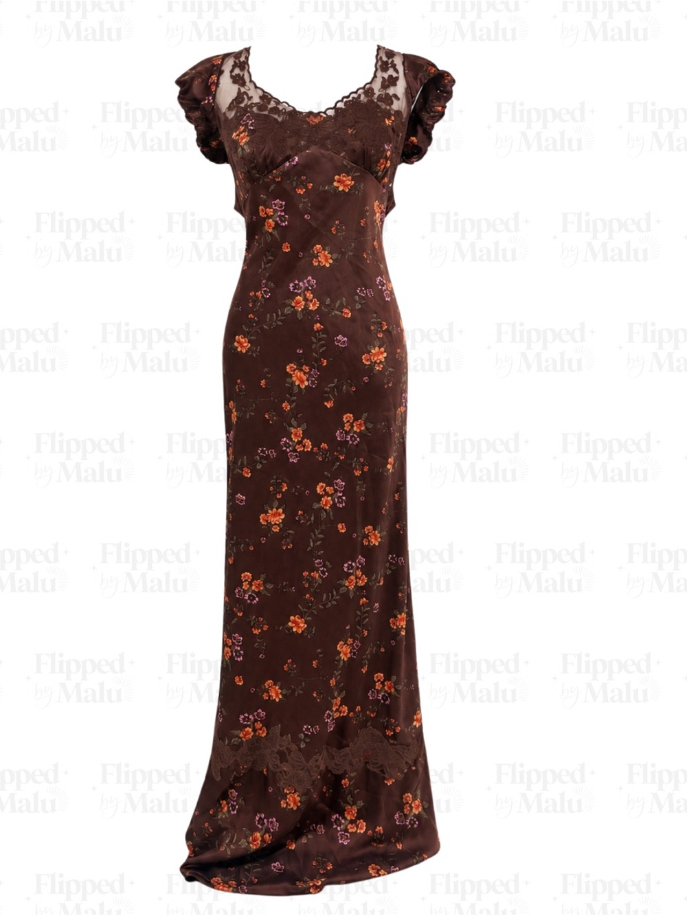 Free People Butterfly Babe Floral Lace Maxi Dress Brown Size M